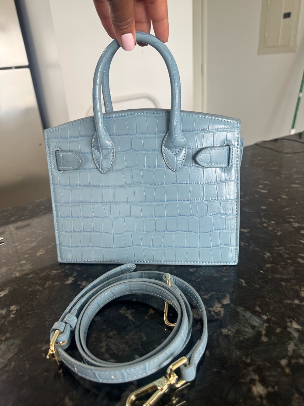 baldwin Powder Blue Croc-Embossed Handbag - Picture 2 of 4